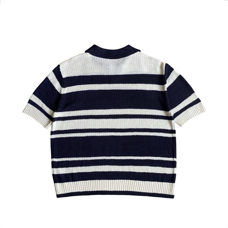 Spao buttonless oversized stripe knitted ss polo shirt deep, foto 2