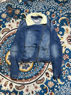 Y2K Fur Collar Denim Jacket