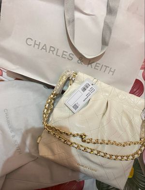 Charles & Keith Duo Chain-Handle Two-Way Backpack in cream