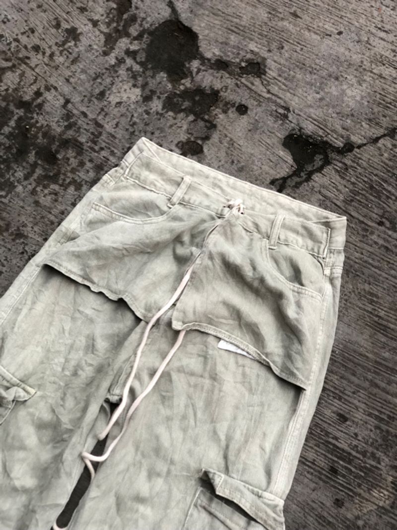 Baggy double layer cargo olive green jeans, foto 3