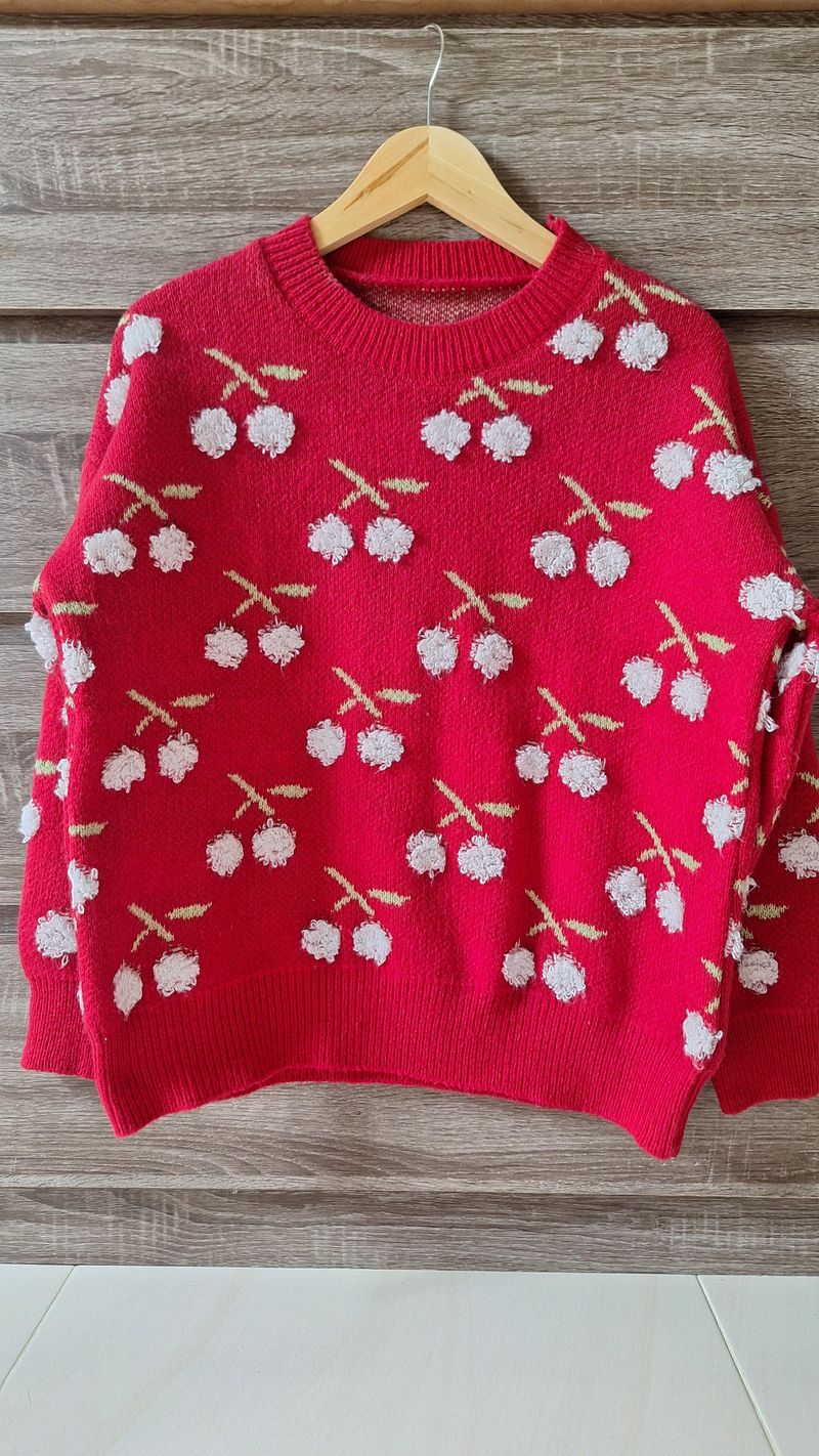 Sweater Cherry Oversize Red Wanita, foto 2