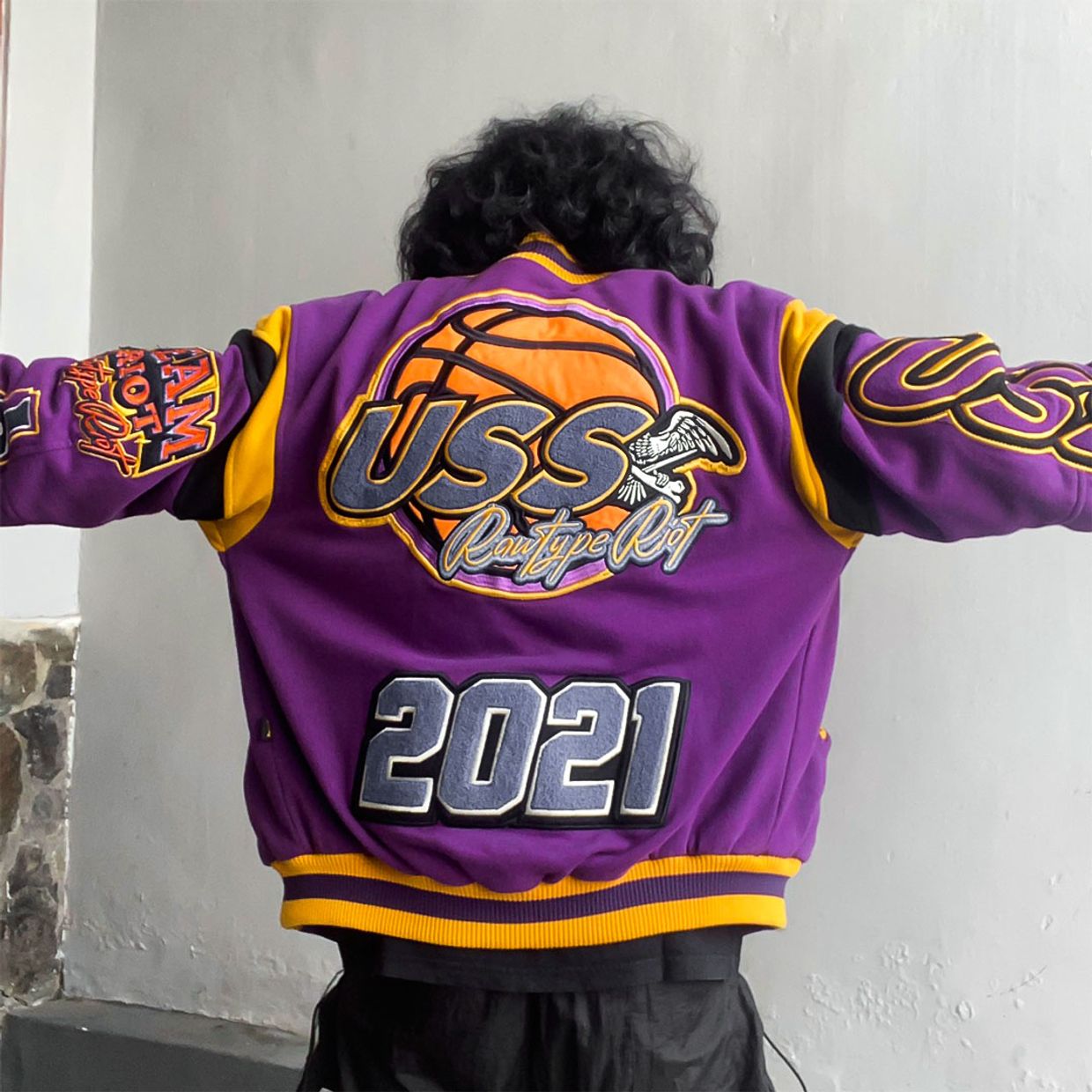Bomber jacket Pria purple yellow, foto 5
