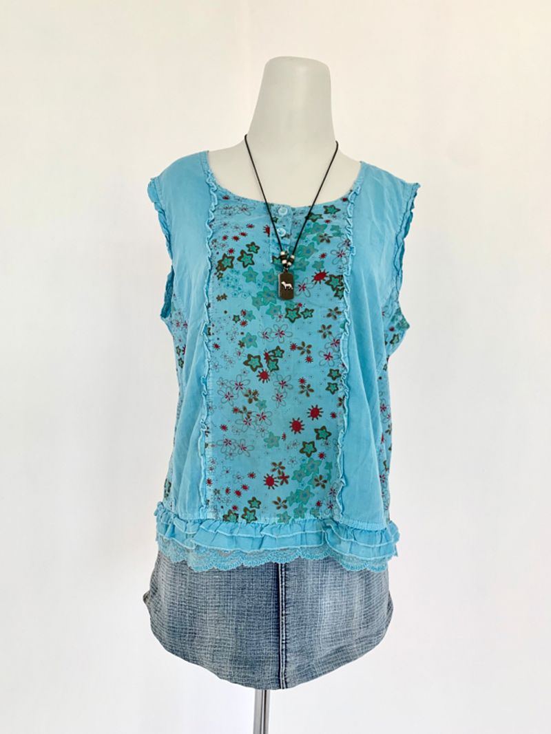 Light blue cotton sleeveless blouse, foto 5
