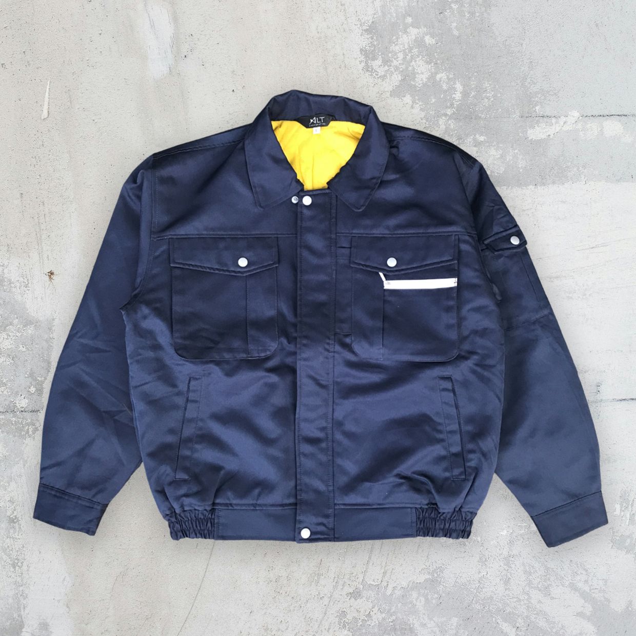 Vintage Casual Bomber jacket Pria navy yellow, foto 7