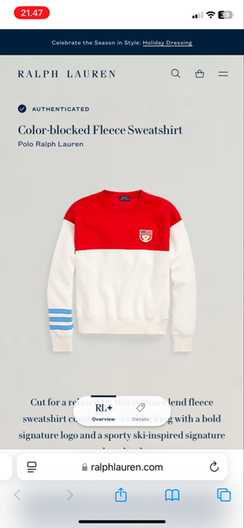 SWEATSHIRT COLOUR BLOCKED RALPH LAUREN, foto 3