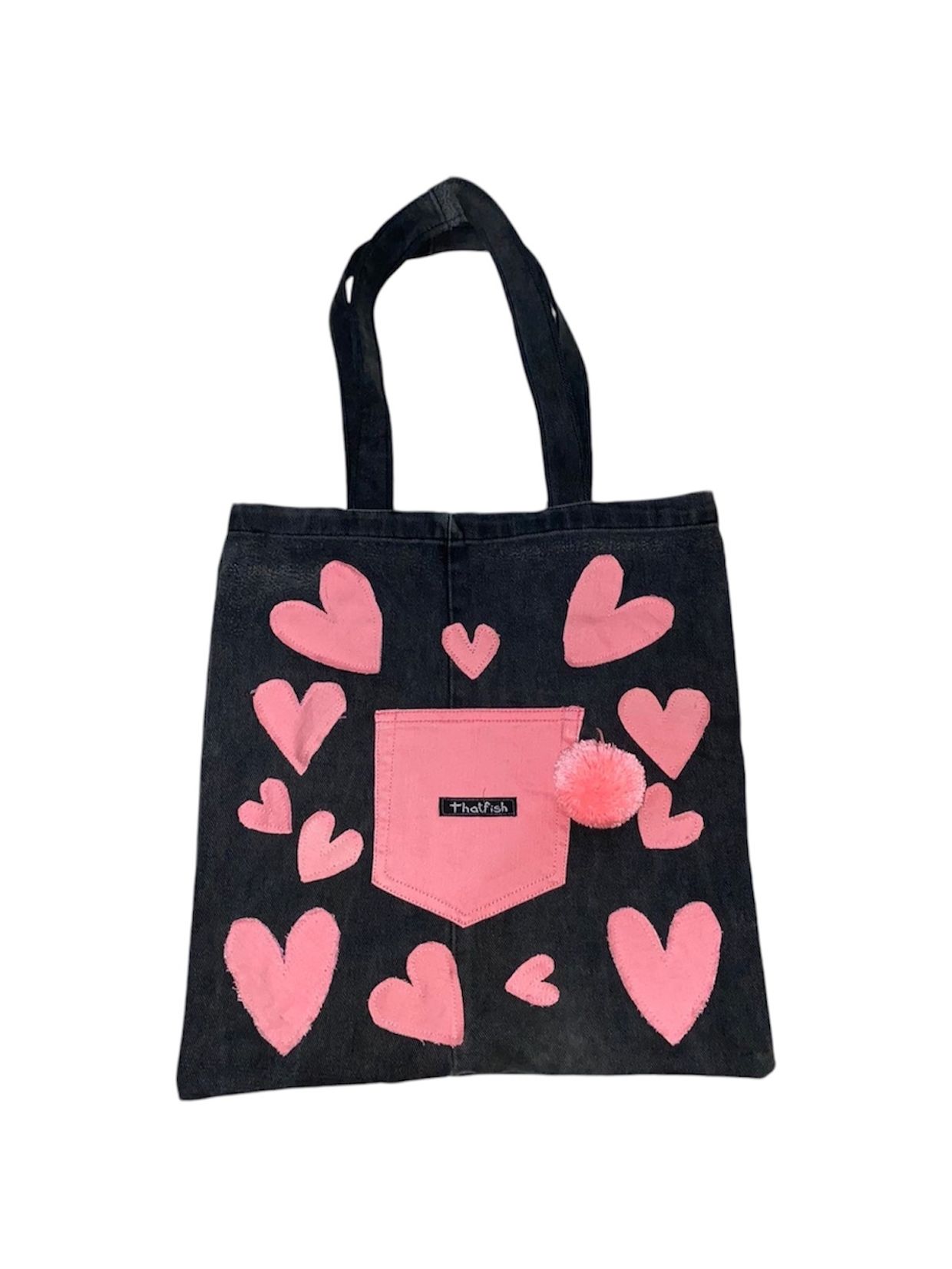 Vintage Reworked Tote bag Wanita pink black