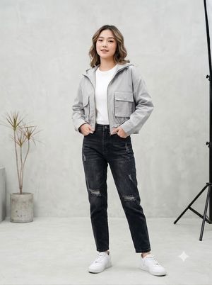 Jaket crop hoodie utility cargo poket