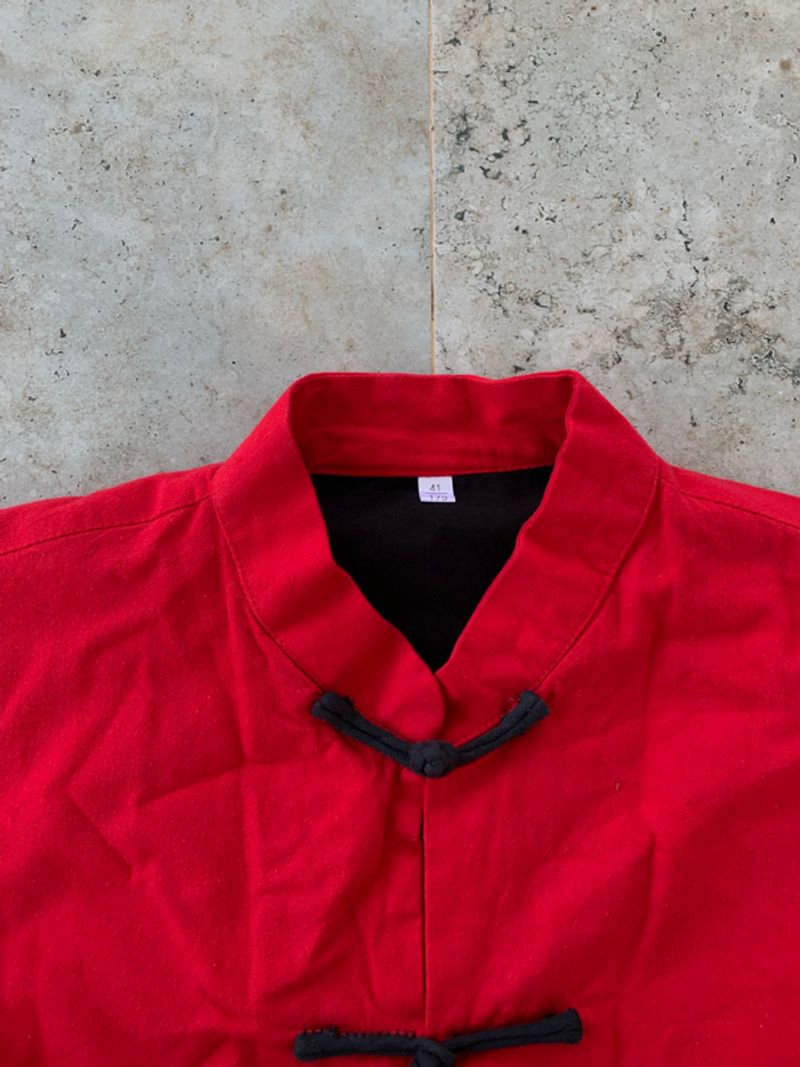 Red Black Button Cheongsam Long Sleeve Shirt, foto 8