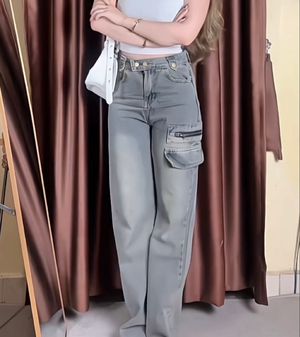 high waist loose jeans cargo