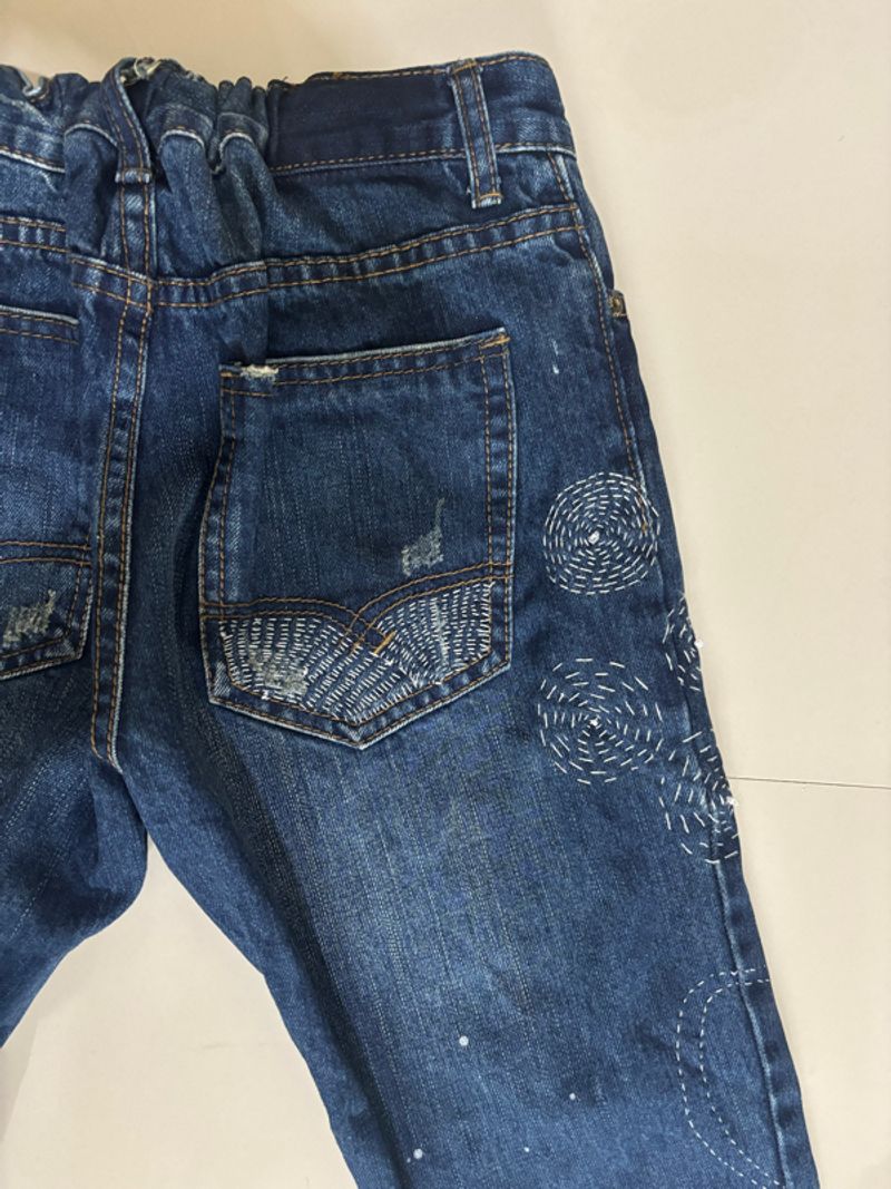 Denim Rework sashiko handmade straight pants, foto 4