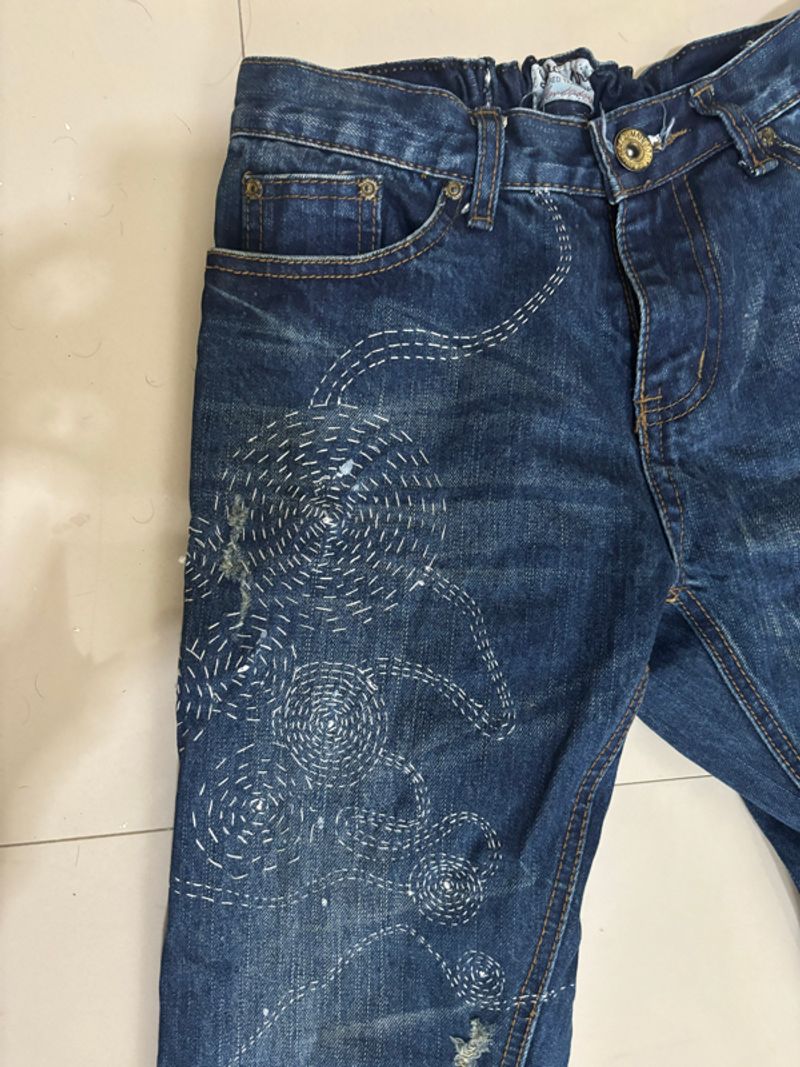 Denim Rework sashiko handmade straight pants, foto 3