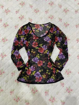 Longsleeve mesh black floral lace coquette gothic grunge y2k