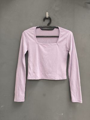 Kaos Lengan Panjang Crop Cut Soft Lilac