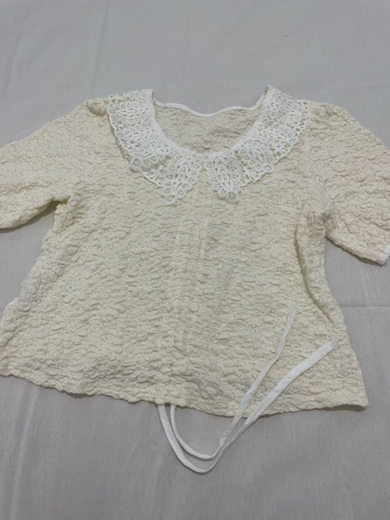 cream lace blouse | crop top, foto 4