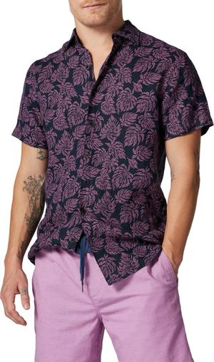 Yelverton Sport Fit Frond Print Short Sleeve Linen Button-Up
