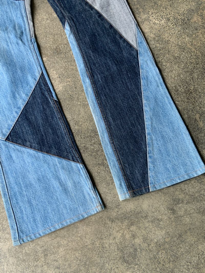 Blutemblatt Patchwork Blue Denim Flare Pants, foto 4