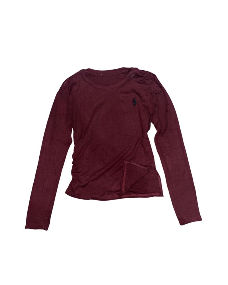 Zano — long sleeve basic tee fit body maroon, foto 2