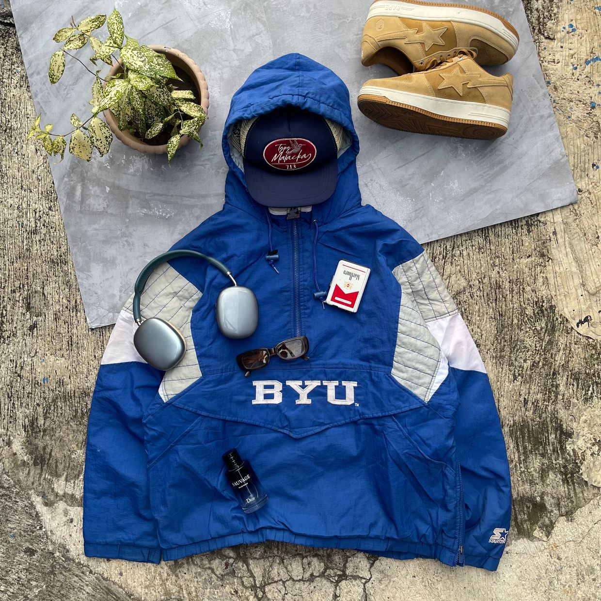 Vintage Y2K Windbreaker Pria white blue
