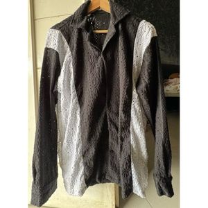 B&W Two Tones Embroidery Shirt Tops