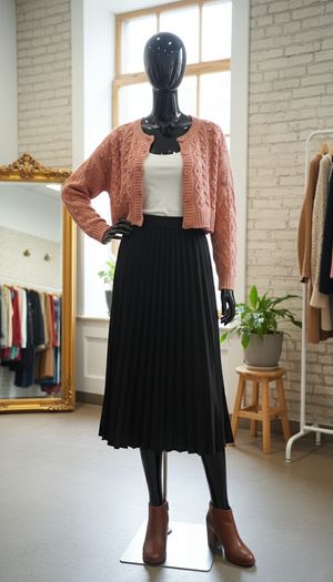 Cardigan Crop Dusty Pink Motif Timbul Wanita
