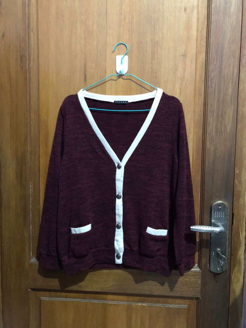 Casual Cardigan Wanita burgundy