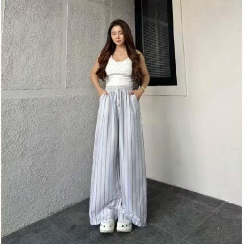 Celana Stripe Everyday Kulot Wanita, foto 4