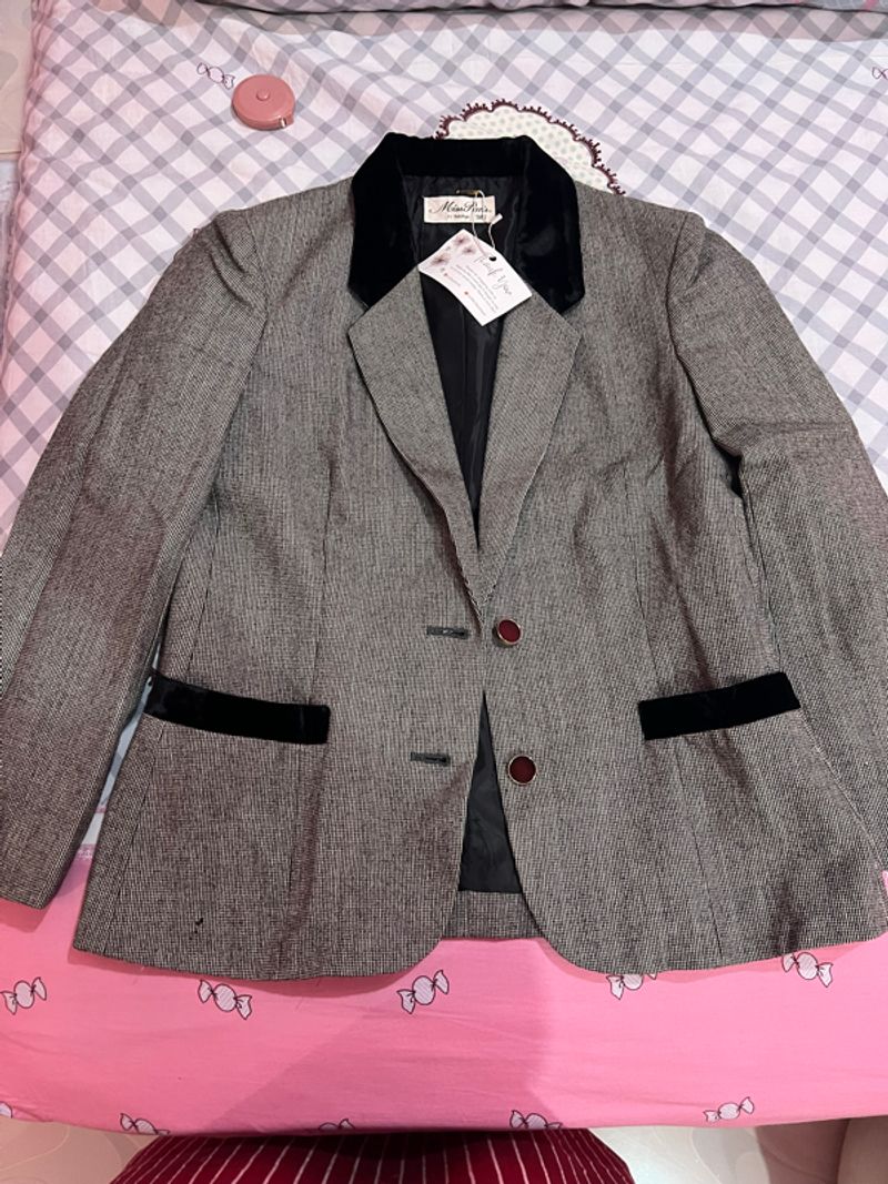 blazer two tone black silver abu-abu hitam, foto 6
