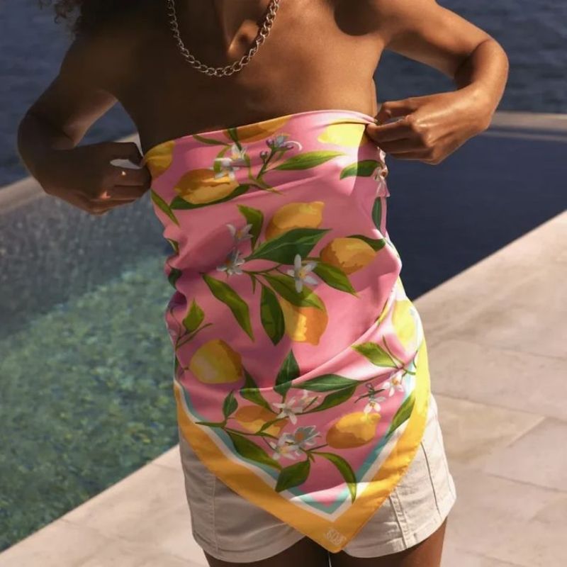 Satin Soft Pink Floral Scarf, foto 3