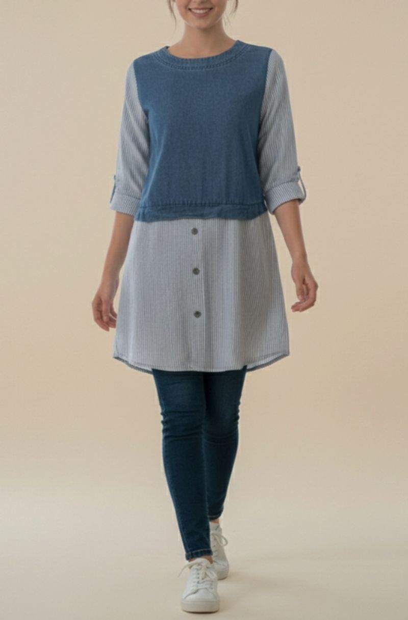 TUNIK JEANS MIX SALUR BIRU, foto 4