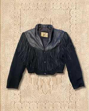 Western Fringed Boxy Suede Mix Leather Jacket Made In Mexico