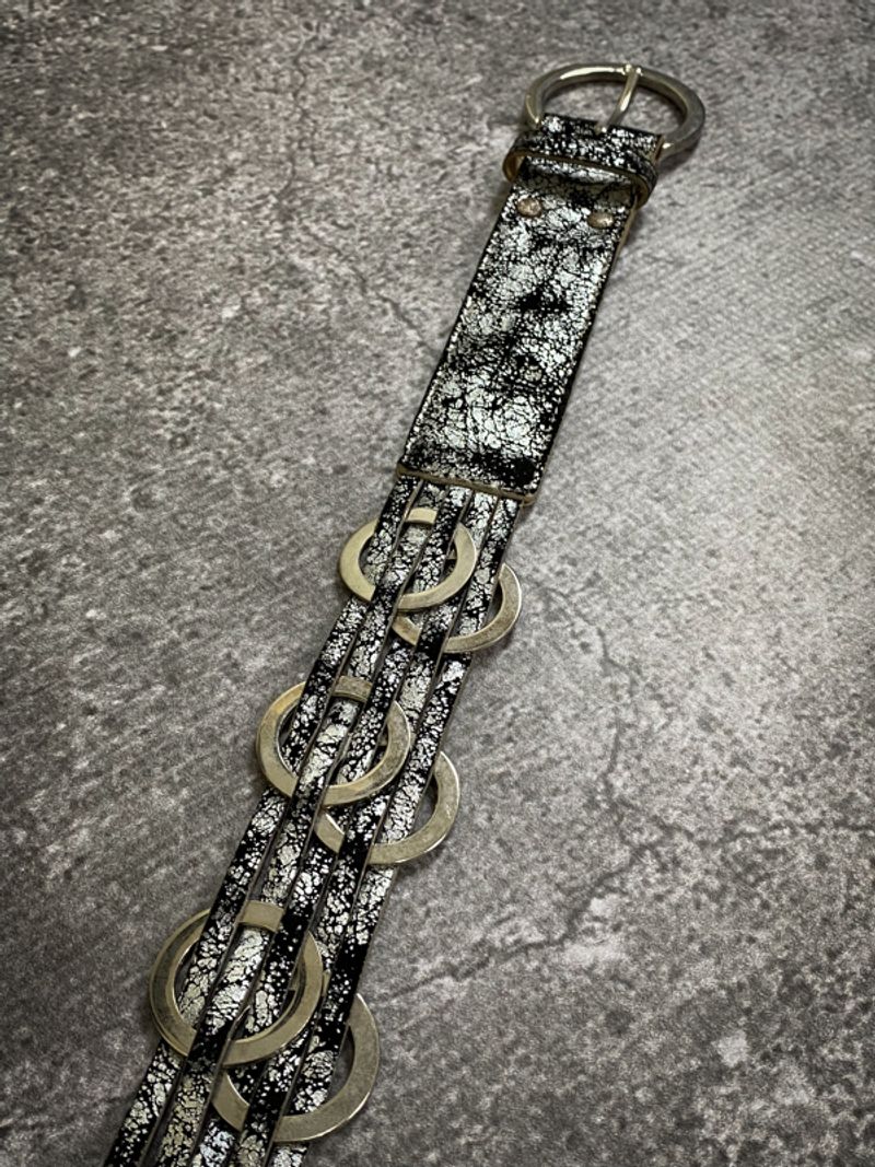 2000s Silver Chrome Ring Leather Belt, foto 5