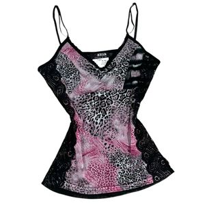 Morgan De Toi Vintage Leopard Scrunched Mesh V Neck Tanktop
