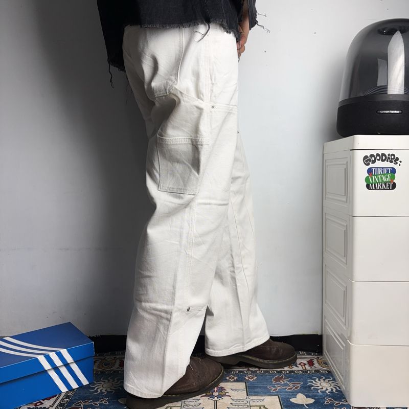 (Size 30) Double Knee Carpenter White Broken Wide Jeans, foto 8