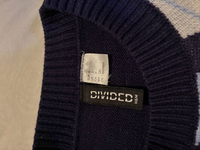 H&M - Navy Checkered Pattern Knit Crop Top, foto 2