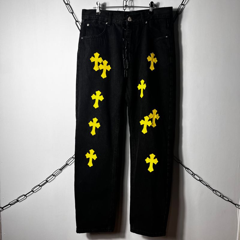 Chrome Hearts Distressed Yellow Black Jeans, foto 4