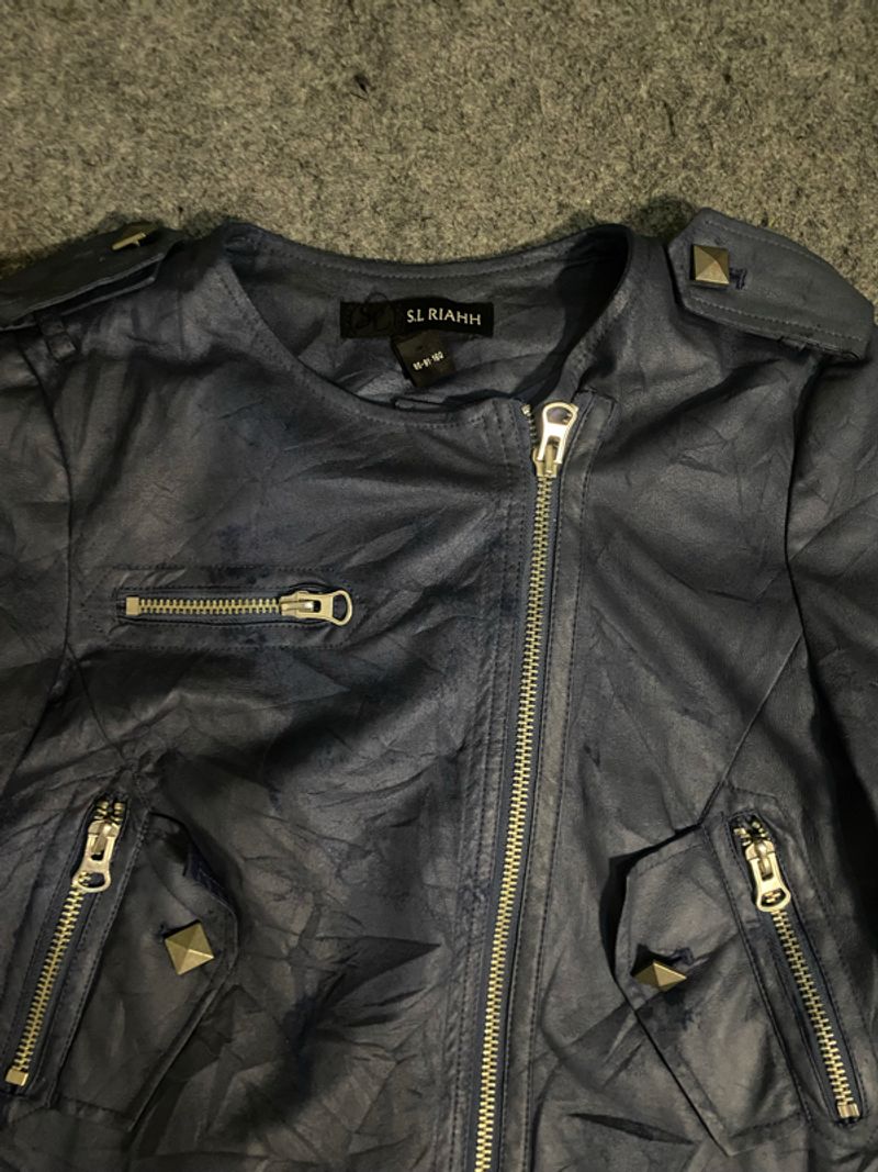 leather jacket navy, foto 2