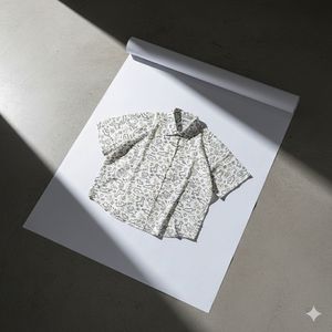 Vintage Boxy Ethnic Pattern Open Collar Shirt