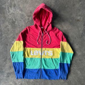 hoodie ritsleting penuh Levi's color block multi-warna