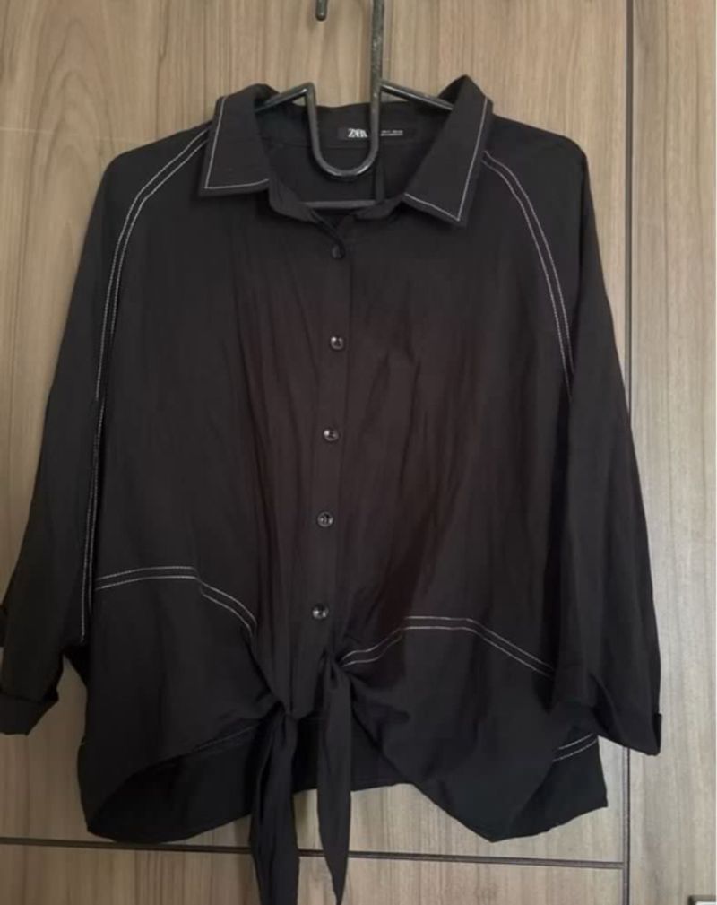 ZARA Kemeja / Blouse Hitam Batwing, foto 3