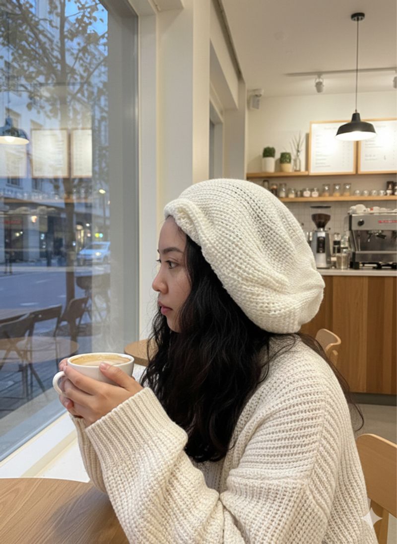 White Knit Beanie (topi rajut), foto 3