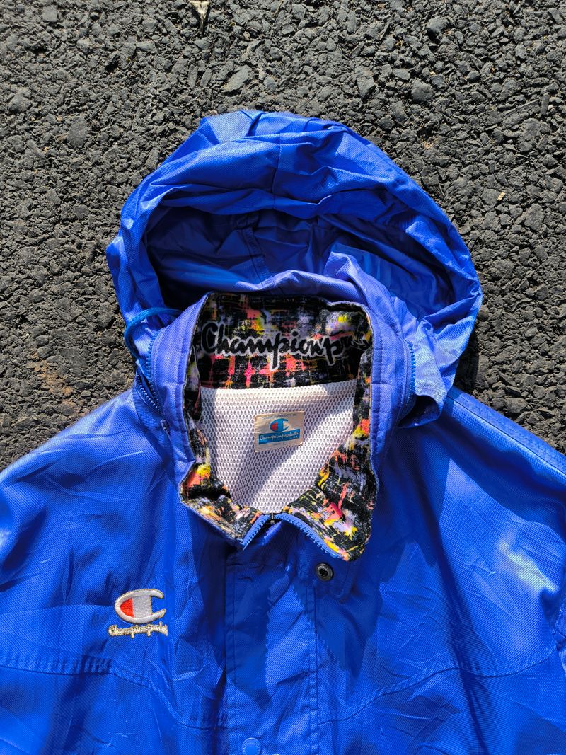 Vintage Champion Blue Bomber Jacket Insulated Snap Button, foto 3