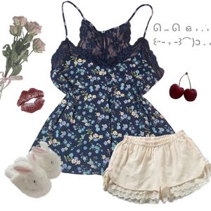 Dark navy flora laced back camisole top sleepwear