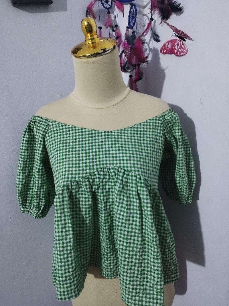 Baju Crop katun lengan puf, foto 3