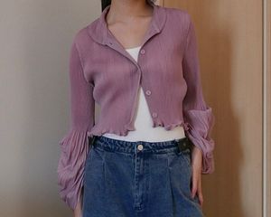 Pleated Purple Buttoned Blouse