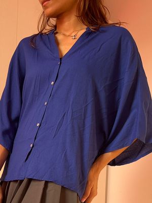 ZARA BASIC | Shocking Blue Oversized Blouse | Blus Oversized