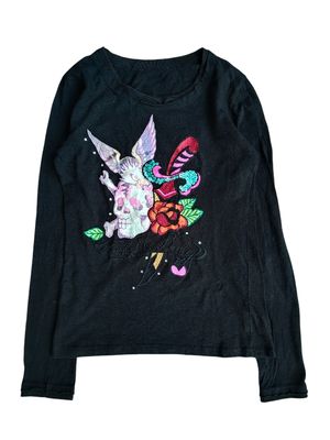 TripleR skull graphic & embroidery detail long sleeve tee