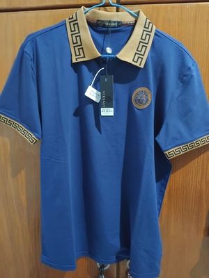 Kaos Polo Merk Versace Made in Italy warna Navy