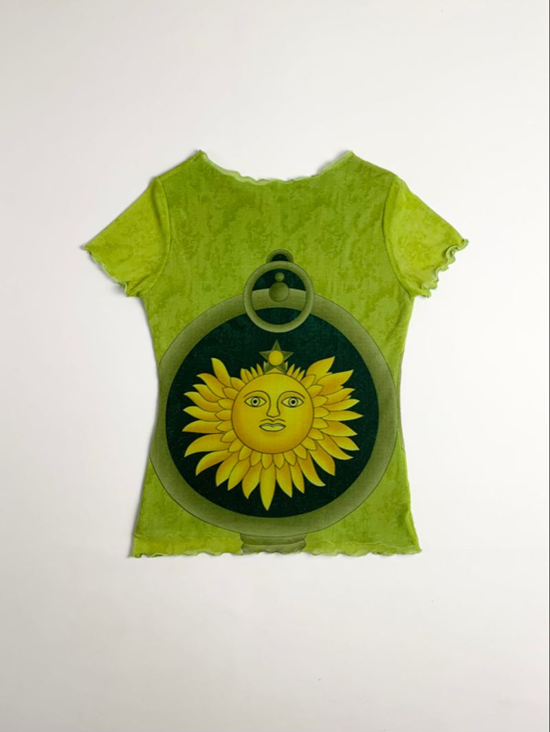 Y2k Mesh Top Tee With Sun Graphic Green, foto 7