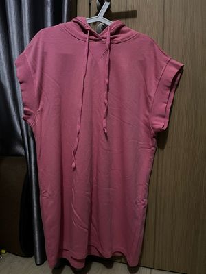 Zara Pink Plush Hoodie Mini Dress Size S