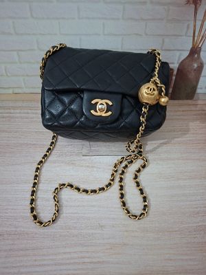 Chanel Pearl Crush Mini Flap Bag in black quilted lambskin